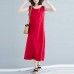 Euone Dress Clearance Woman Summer Casual Dress Clearance Solid Back Cross Strappy Sleeveless Sundress Beach Brief Cotton and Linen Dresses Long Sweet Dress Plus Size Red